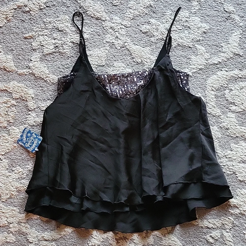 Free People Turn It On Cami Black Sequins Small New